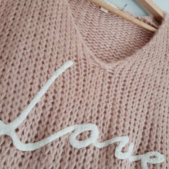 ELAN "Love" V-neck Pullover Knit Sweater Top Light Pink Sz M - Picture 6 of 15